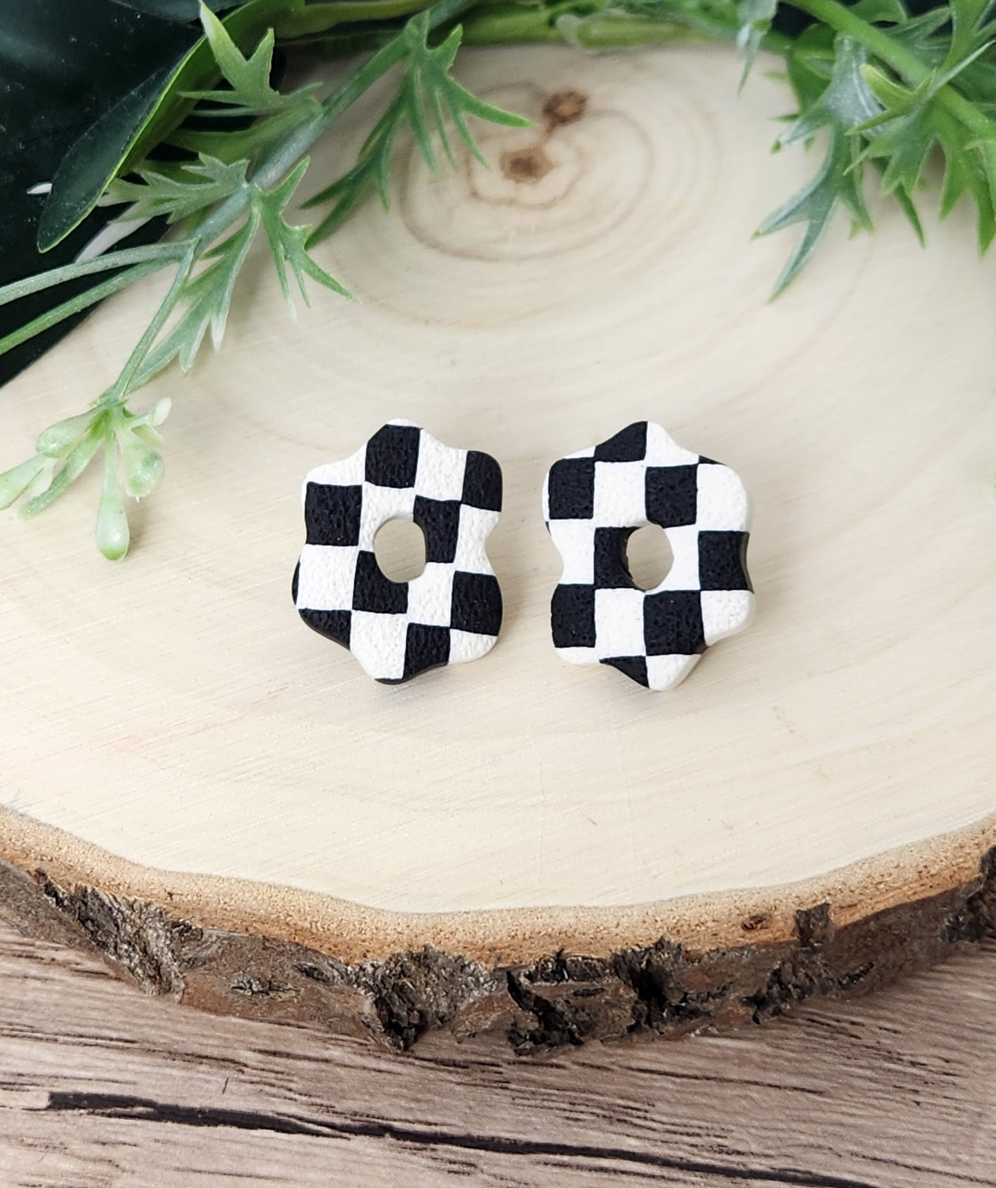 Checkered Squiggle Studs