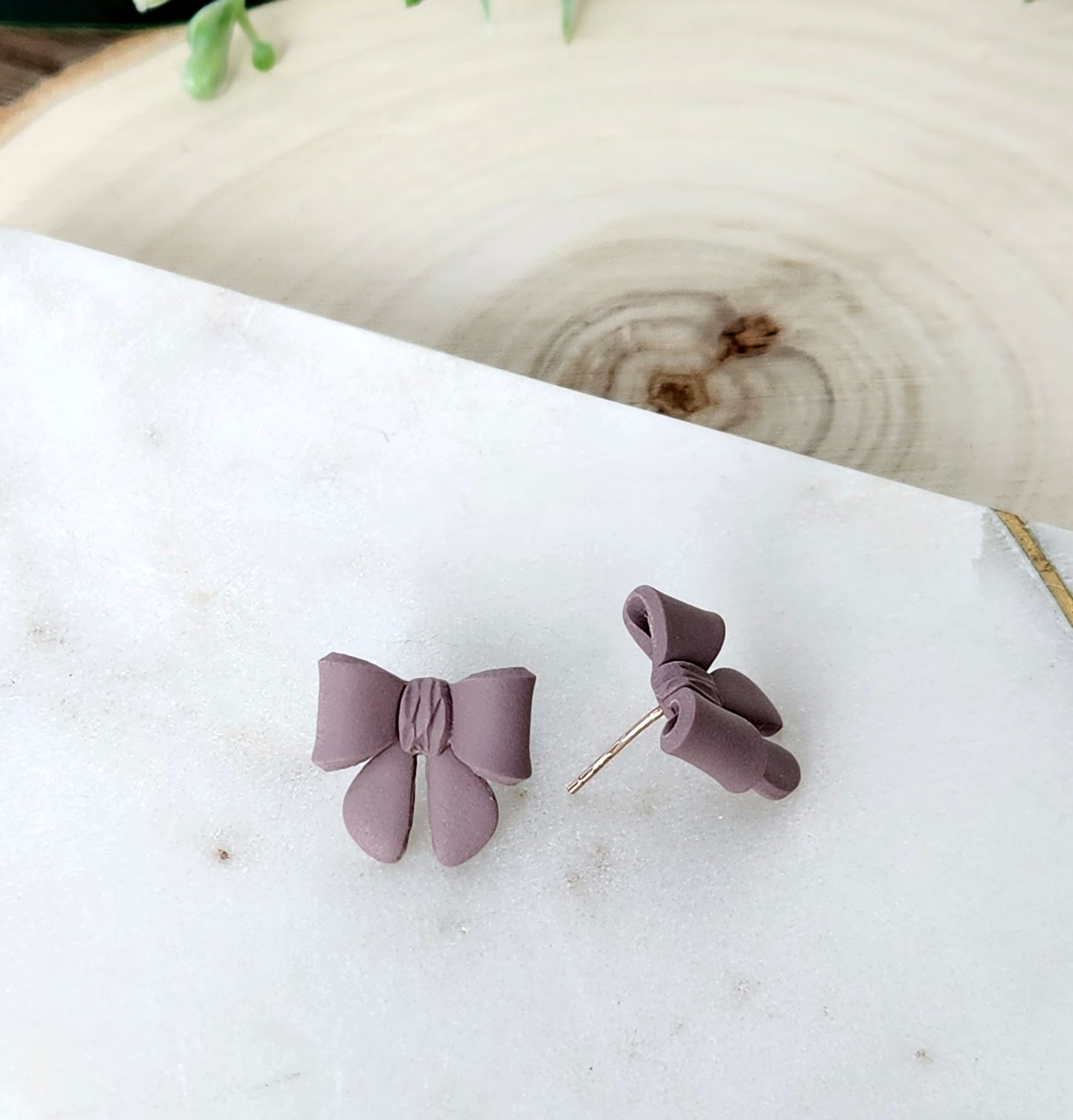 Mauve Bow Studs